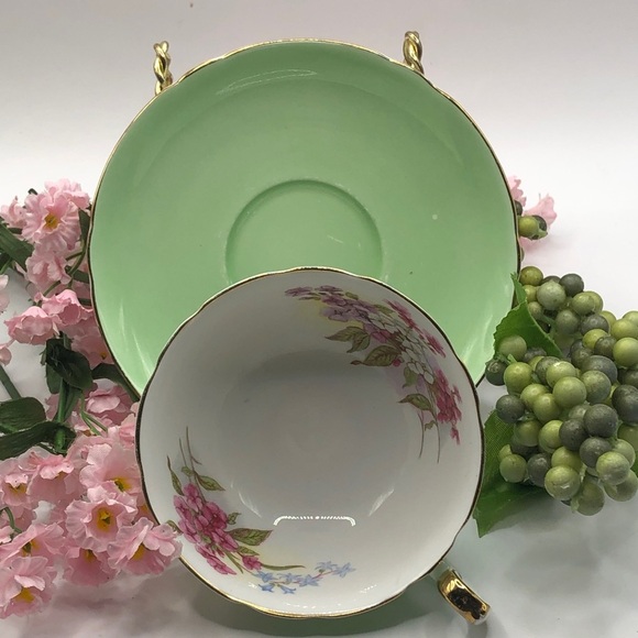 1945-1966 Shelley 0452/55 Fine Bone China Teacup & Saucer, Widemouth, Pale Green - Picture 6 of 10